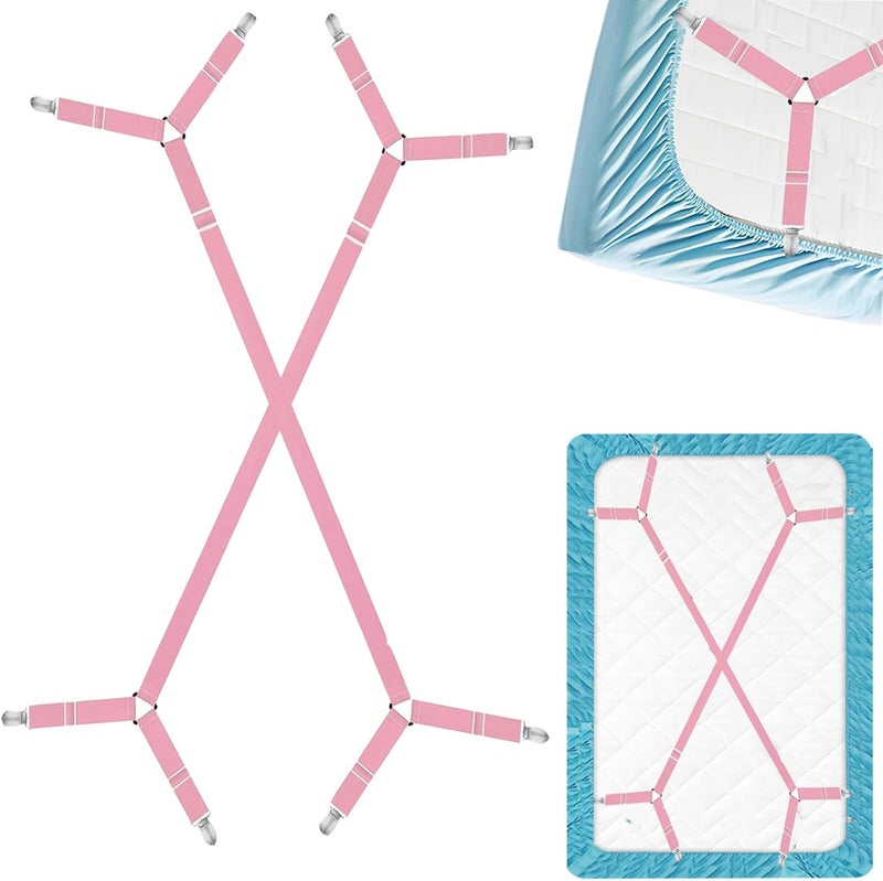 Eiruseed Bed Sheet Holder Straps, 2 Pcs Adjustable Mattress Sheet Clips, Bed Sheet Fasteners Elastic Sheet Suspenders to Keep Bed Sheet in Place for Different Beds (X-Purple) - Image 1